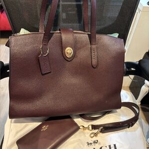 Coach 31026 oxblood Turnlock Charlie Carryall Pebbled Leather with wallet